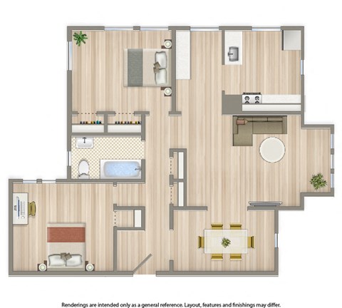 Floor plan for 2 beds, 1 bath, 1040 sqft